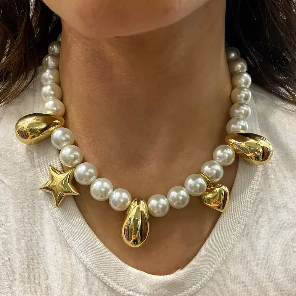 Imitation Pearl Coin Charm Necklace — Grey | KIMLUD