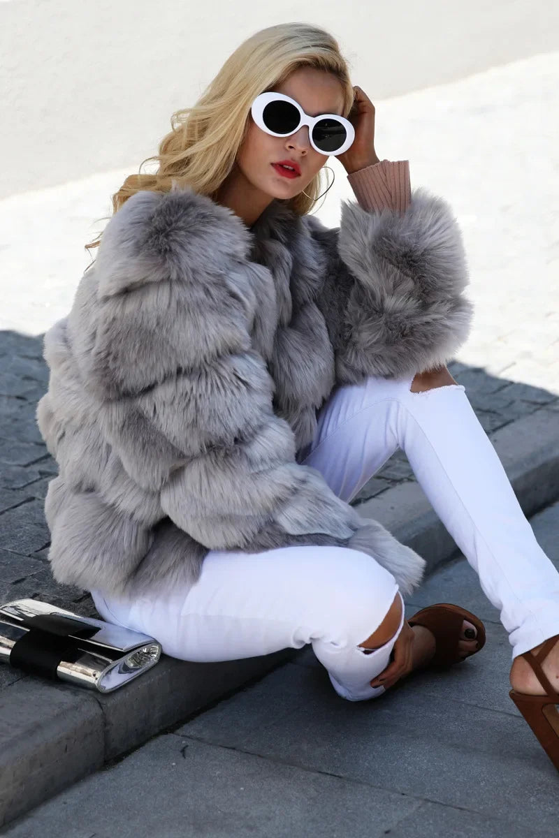 Faux Fur Coats Women Short Coat Jackets Elegant Jacket  Autumn Winter Y2k Furry Outerwear Mom Splice Thick Warm Coffe Coats
