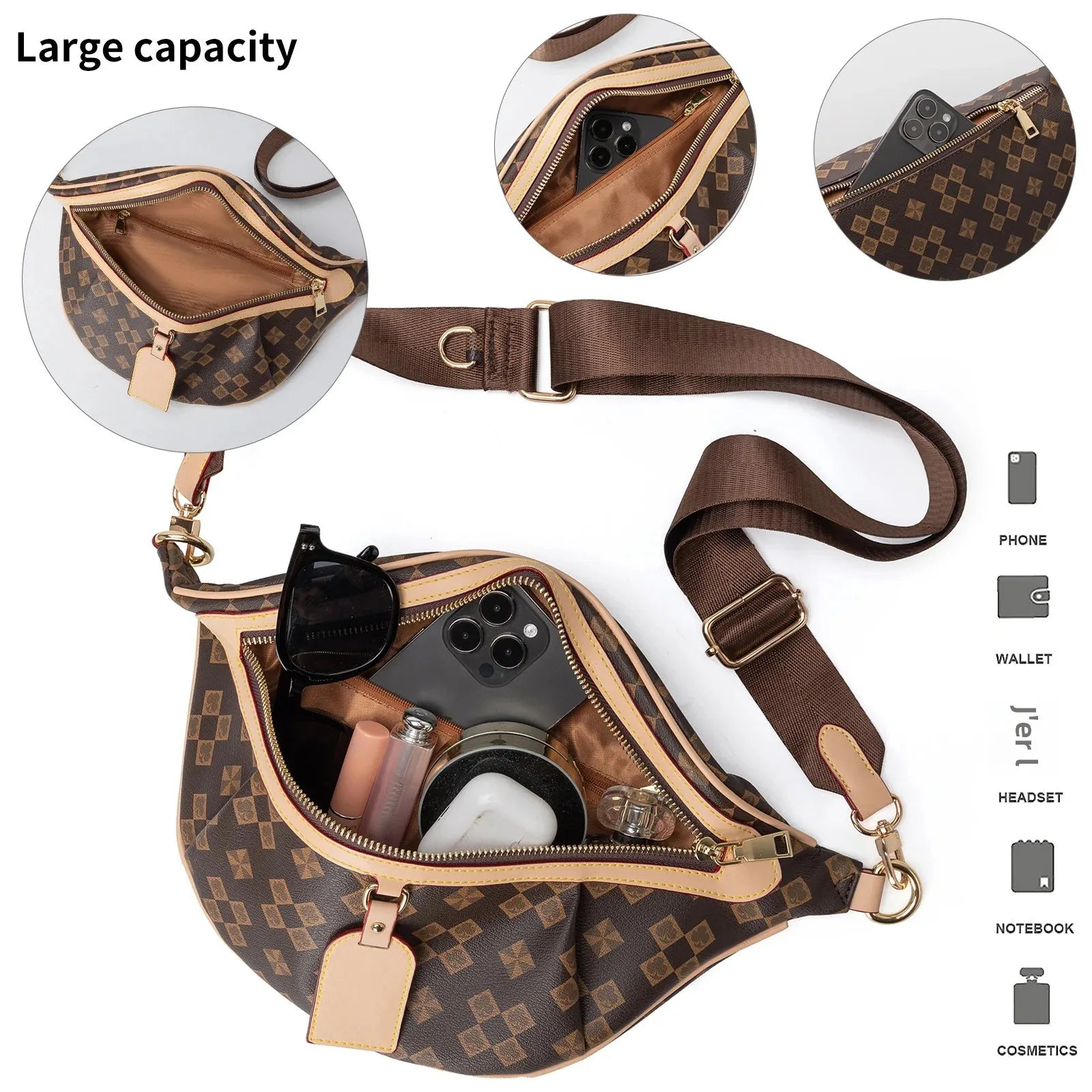 Vintage Four-Leaf Clover Windmill Diamond Pattern Women's Crossbody Chest Bag Outdoor Sports Travel Cycling Sling Bag