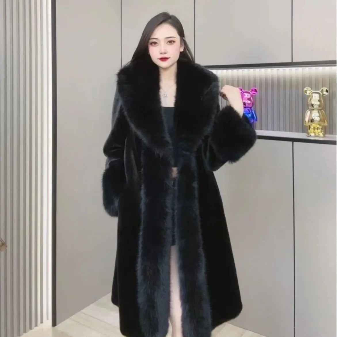 Faux Fur Coat – Thick Warm Turn-Down Collar – Long Coat | KIMLUD