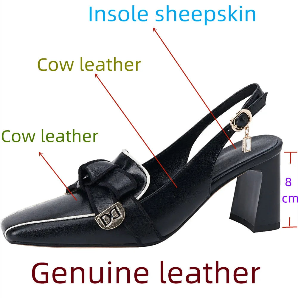 【JOCHEBED HU】2026 New Summer Retro High-heeled Lady Sandals Female Thick Heel Square Toe with Back Empty Shoe Trend 33-46