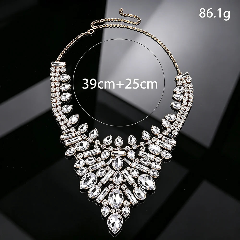 Crystal Bib Necklace Clear Rhinestone Teardrop Statement Choker Adjustable Bridal Jewelry for Women Wedding Prom Evening Party