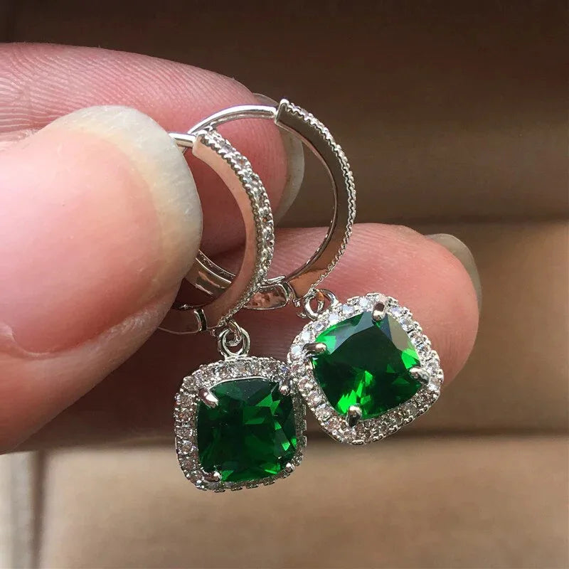 Cubic Zirconia Drop Earrings Water-Drop Inlaid — Emerald | KIMLUD