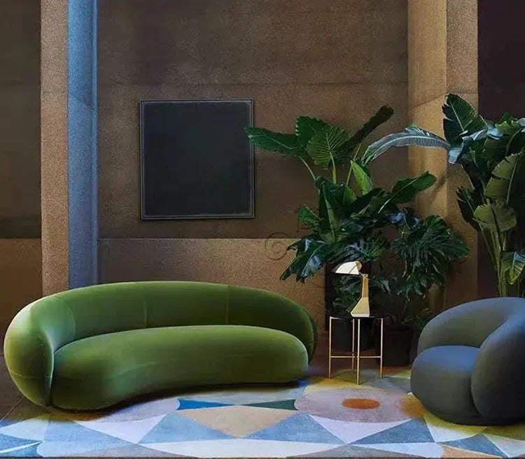 Nordic Velvet-Inspired Sofa Curved Silhouette With Plush Cushioning — Olive Green | KIMLUD