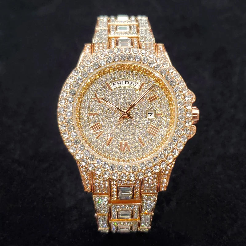 Stainless Steel Diamond Luxury Watch — Gold | KIMLUD