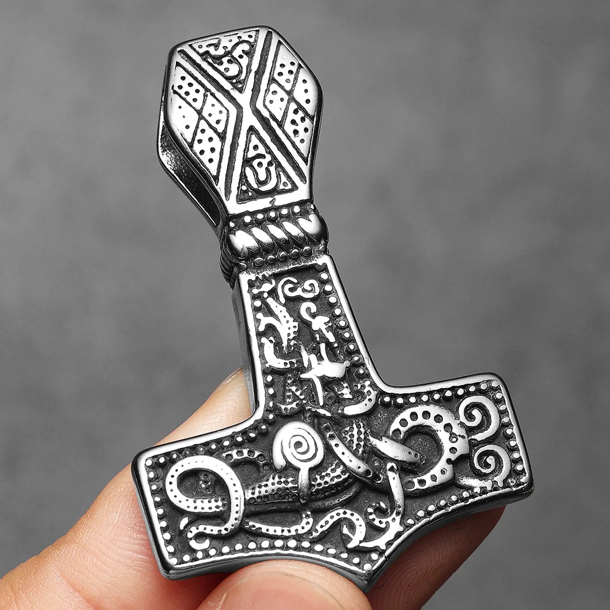 Viking Thor's Hammer Double Side Carving Men Necklaces With Pendant Stainless Steel Jewelry Male Women Punk  Accessories Gifts