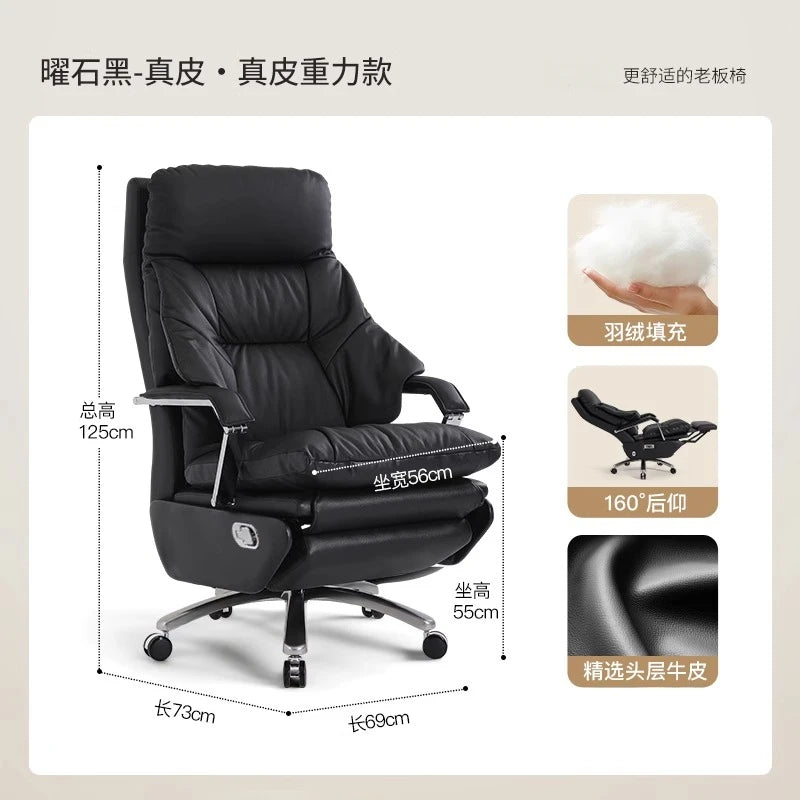 Genuine Leather Massage Chair Swivel Lift Ergonomic Office Chair — Cognac Brown | KIMLUD
