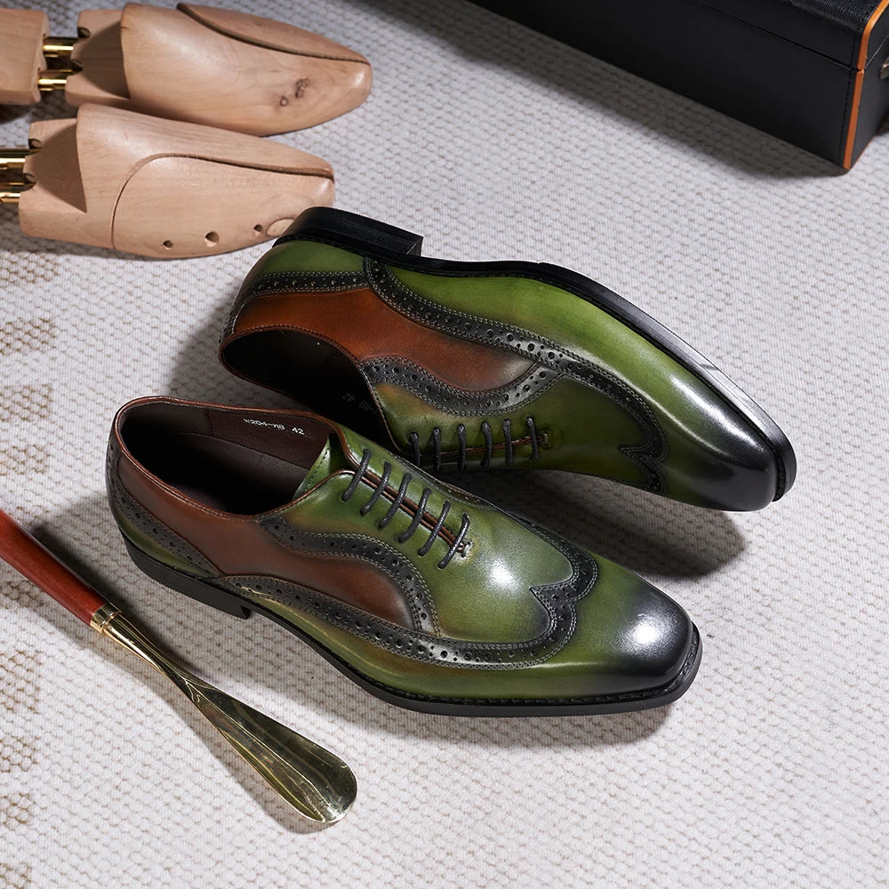 Luxury Italian Men&#39;s Oxfords Genuine Leather Brogue Wingtip Wedding Party Dress Shoes for Men Classic Lace-Up Office Formal Shoe