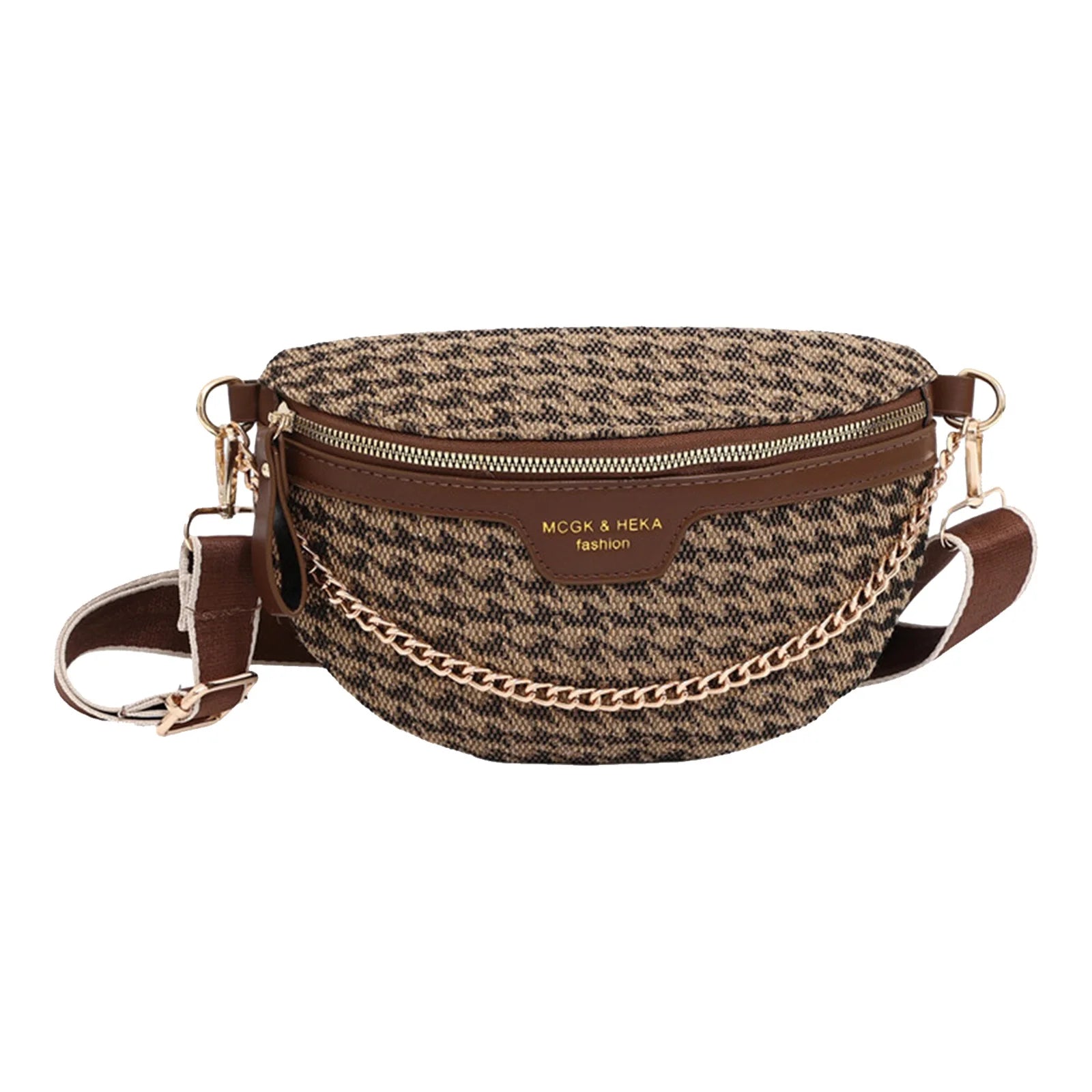 Fashion Grid Chest Bag Retro Crossbody Bags Trendy Sling Shoulder Bag Travel Wide Strap Waist Bag Women Small Chain Fanny Pack