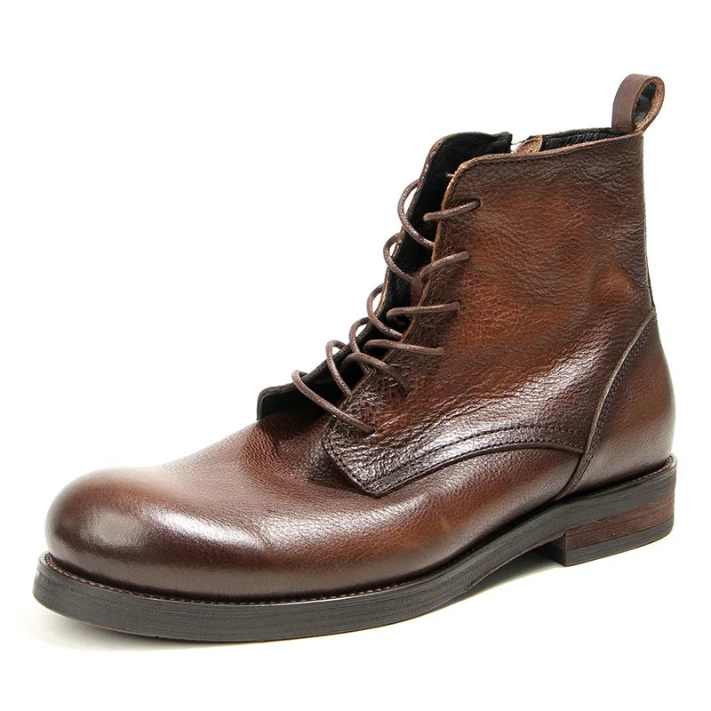 Cowhide Men's Boots Genuine Leather Shoes Men Side Zipper Men Ankle Boots Handmade Retro Leather Boots Luxury Men's Formal Shoes