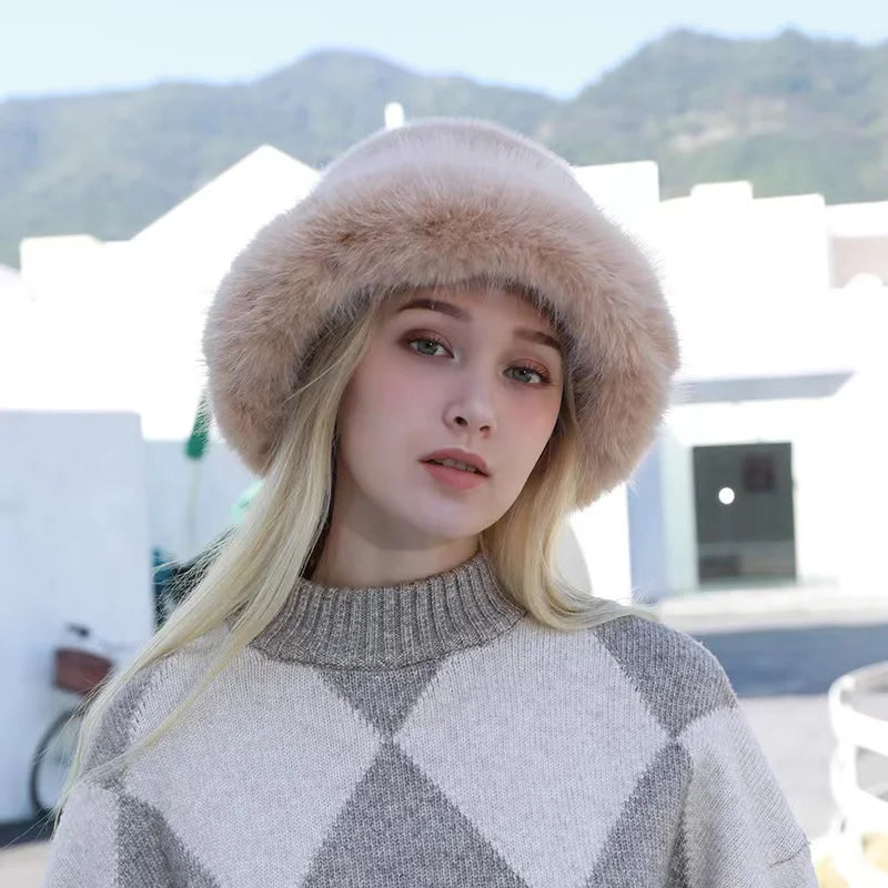 New Fur Hat Women Warm Snow Ski Cap Female Faux Fox Fur Bomber Hat Lady Windproof Winter Hats for Women Russian Warmer Hat - KIMLUD