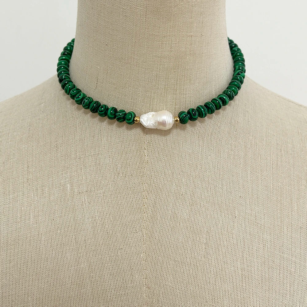 Malachite Coin Pendant Necklace Rope Knot — Green | KIMLUD