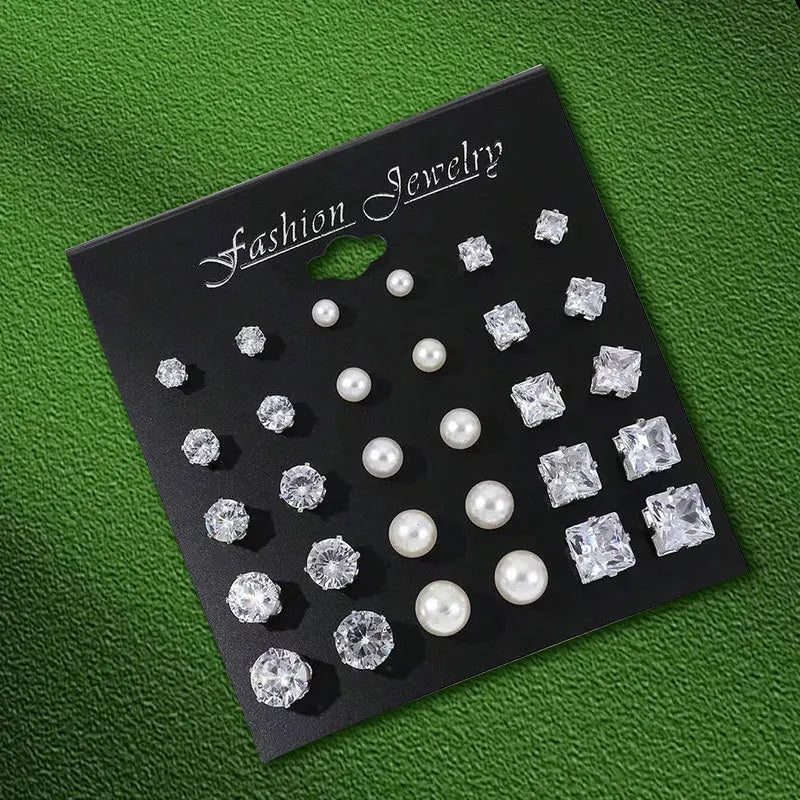 Stainless Steel Stud Earrings With Gemstone Buds Round — Silver | KIMLUD