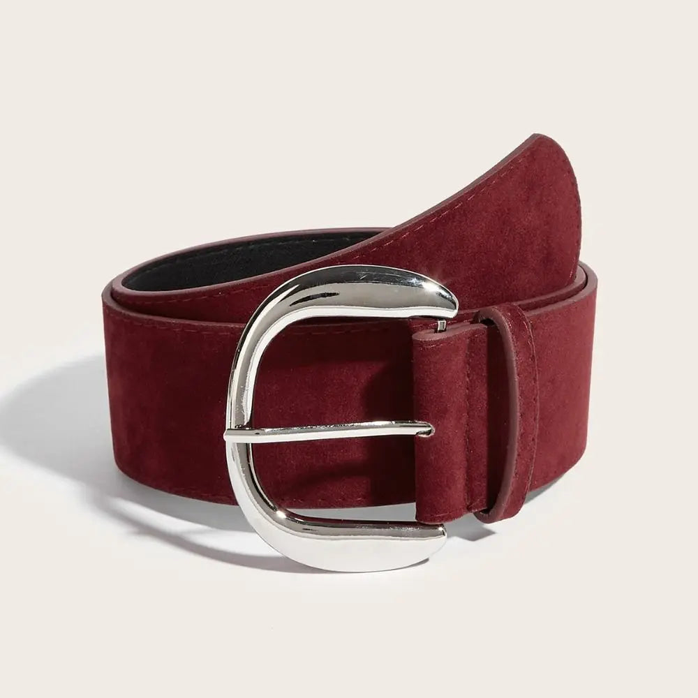 Suede Leather Wide Belt Pin Buckle — Black | KIMLUD