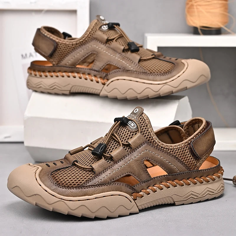Mesh Sandals Ankle-Wrap Outdoor Casual — Sandstone Brown | KIMLUD