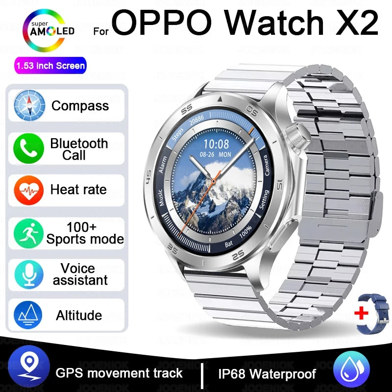 OPPO Watch X2 Latest Bluetooth Call Smartwatch Men GPS NFC Health Monitoring IP68 Waterproof Watch AMOLED HD Screen Smart Watch
