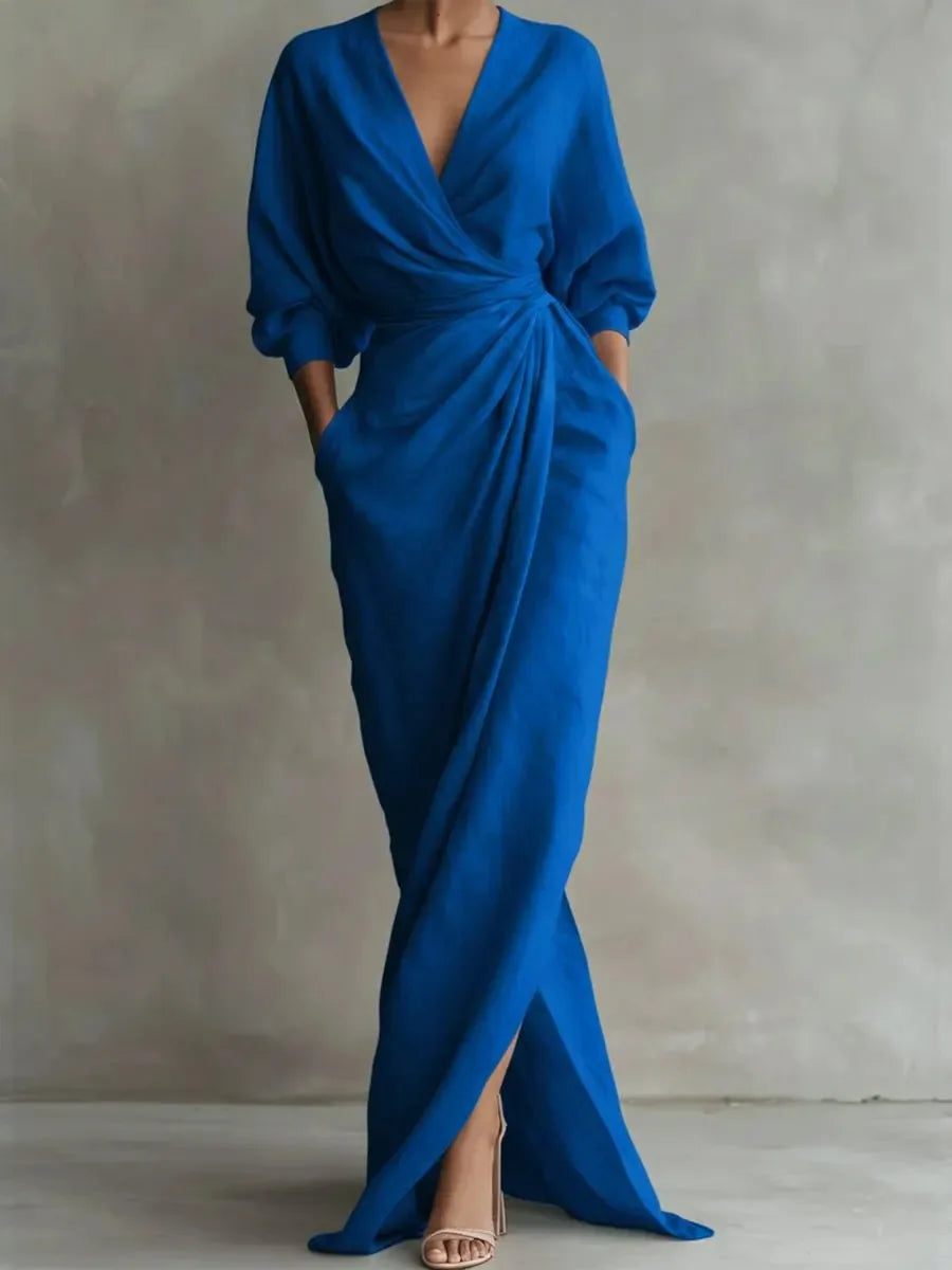Wrap-Draped Dress Sculpted Waist — Soft Pink | KIMLUD