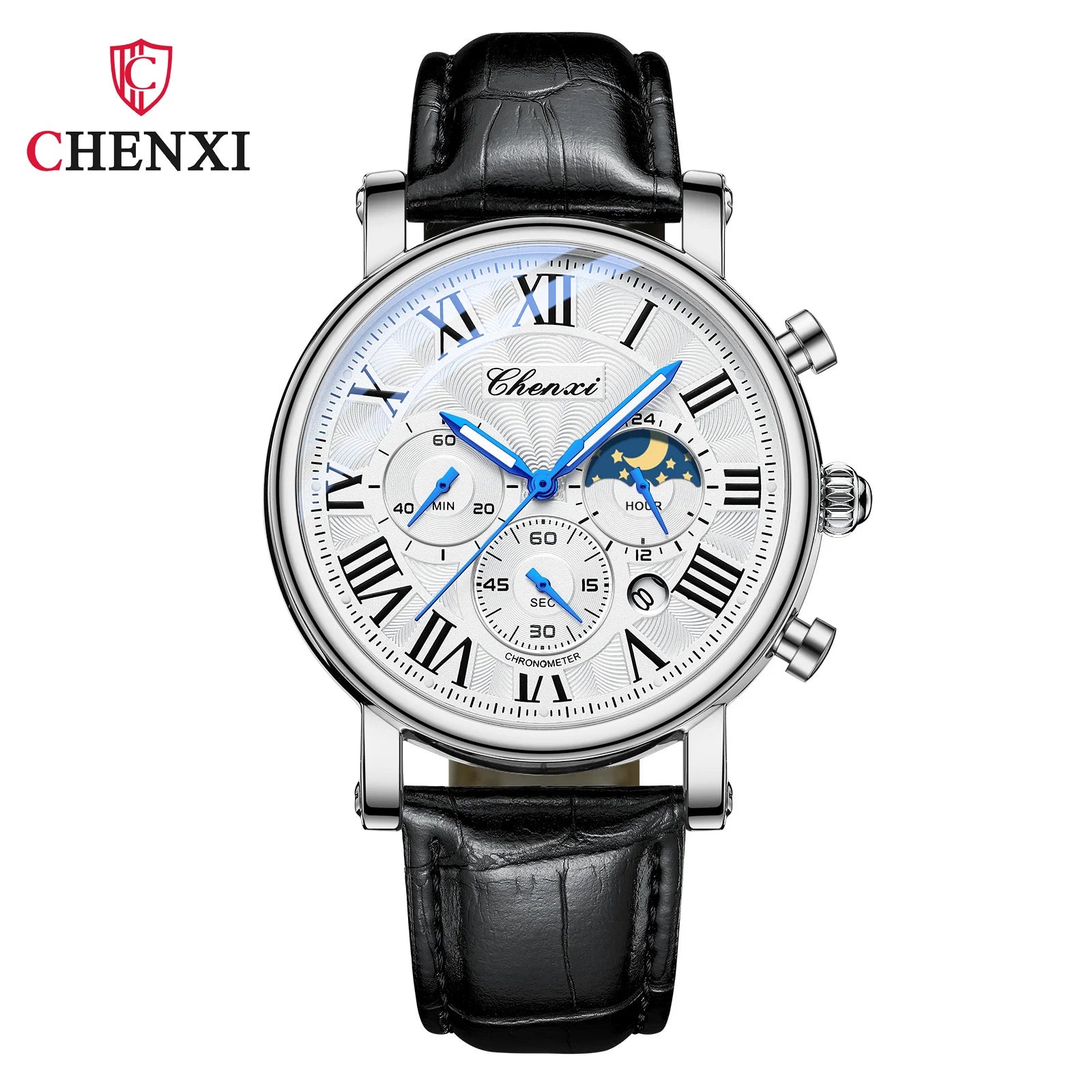 Leather Multi-Function MoonPhase Wristwatch — Black | KIMLUD