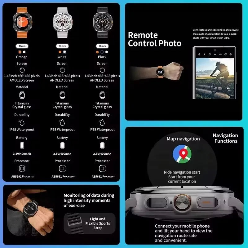 2025 New DT Watch 7 Ultra Smart Watch Men 32GB Memory Video GPS NFC 47mm AMOLED Fitness Sports Tracker Health Smartwatches Women