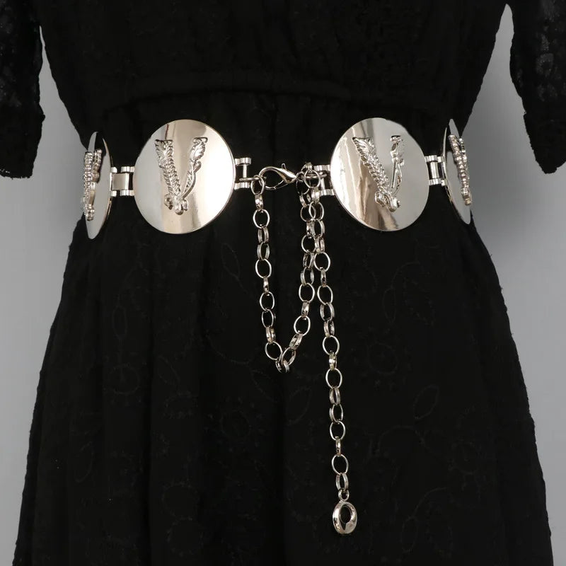 2026 New round gold color silver color alphabet belt luxury dress long waist chain  designer belt women's fashion accessories