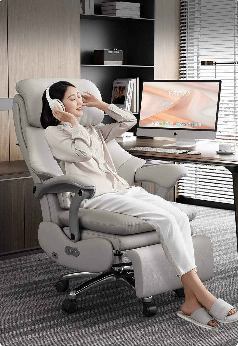 Leather Recliner Solid Office Chairs — Ivory | KIMLUD