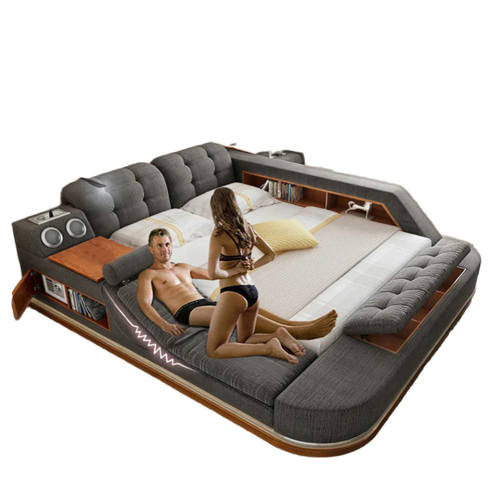 USB LED Wood Massage Bed Sets Smart King Size New Bedroom Furniture with Storage Queen Double Size Mattresses Bedroom Bed Set
