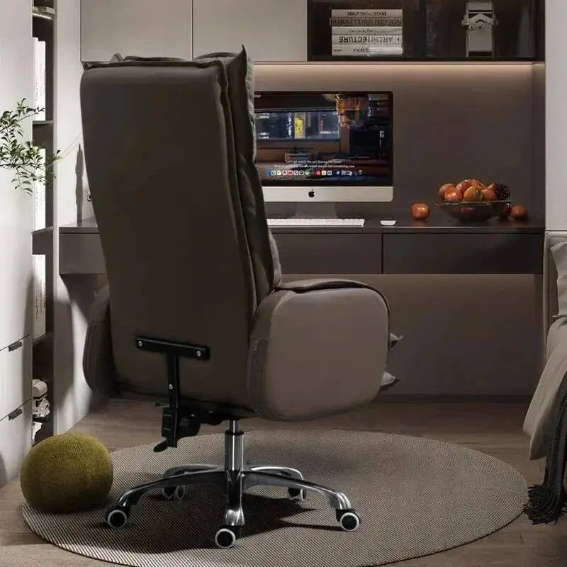 Leather Ergonomic Office Chair With Recline — Brown | KIMLUD
