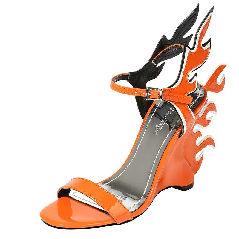 Patent Leather Gladiator Platform Wedge Sandals — Orange | KIMLUD