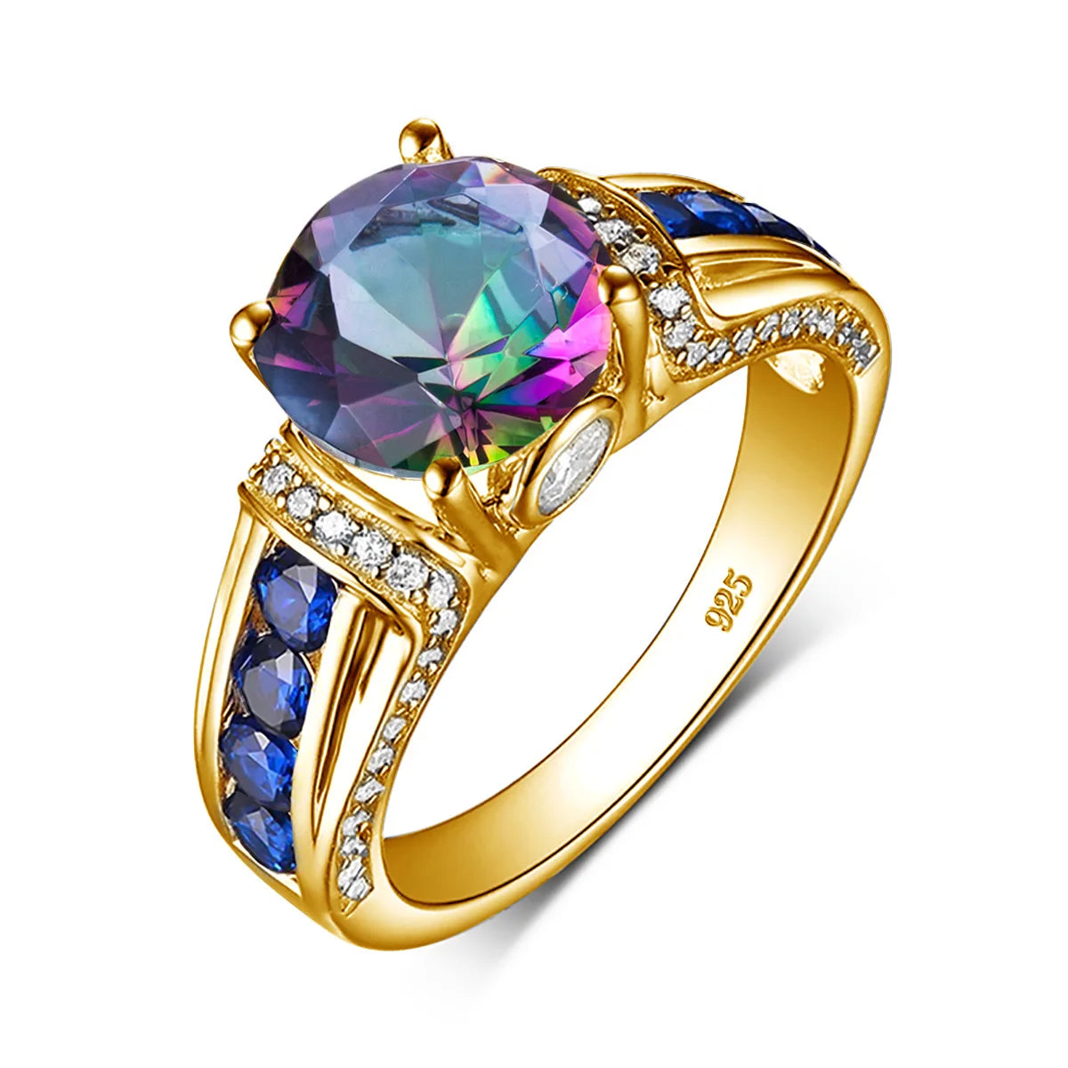 Unique Mystic Topaz Gold Ring For Woman With Stone 8*8mm Round Large Cocktail Rings Party Luxury Designer Jewelry Birthday Gift