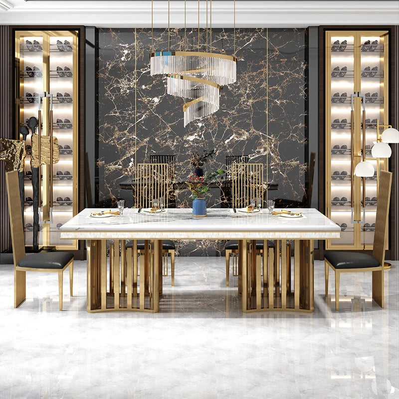 Marble Top Gold Frame Dining Table — Brown | KIMLUD