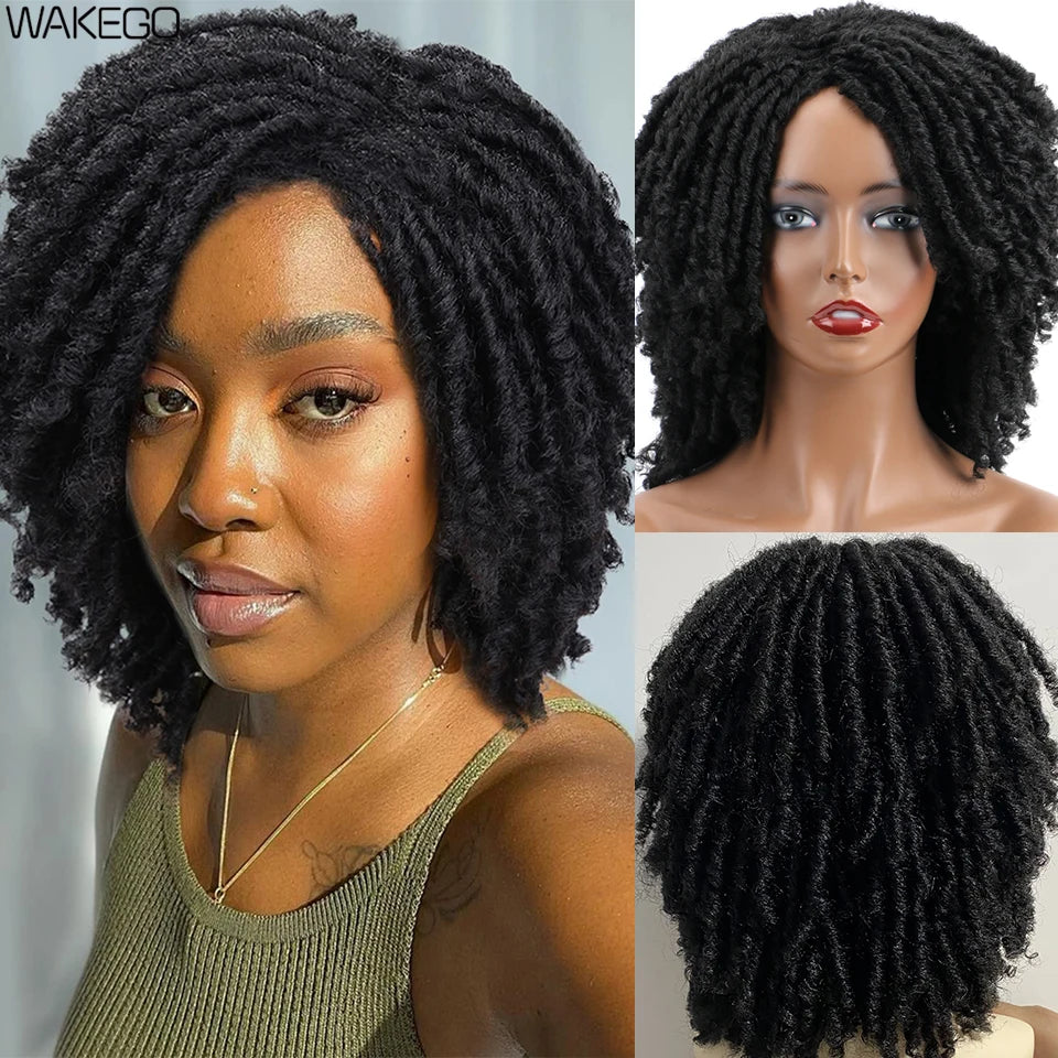 Short Dreadlock Wig Curly Synthetic Twist Faux Locs — Multicolor | KIMLUD