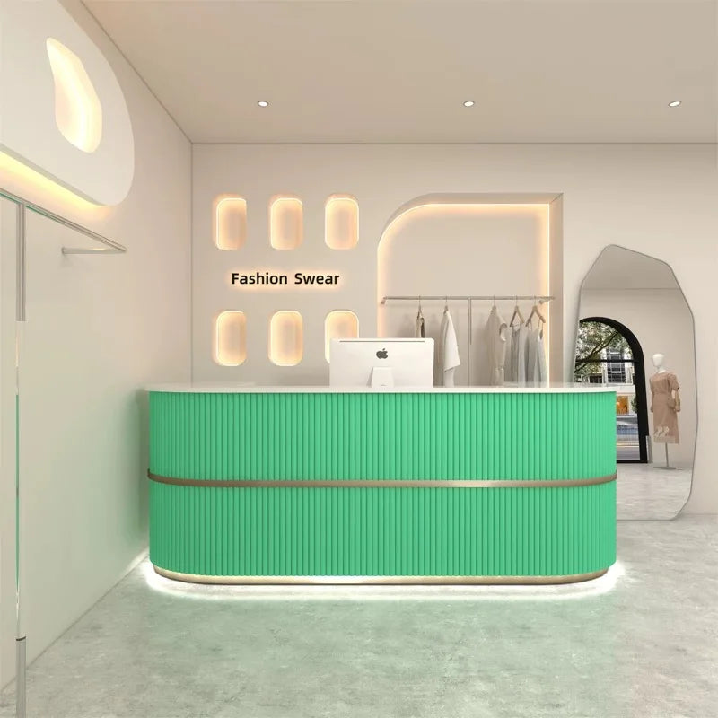 Curved Wood Reception Desk Modern Office — Walnut | KIMLUD