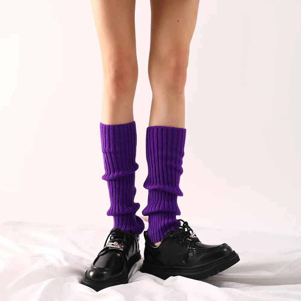 Knit Socks Neon Ribbed Leg Warmers — Black | KIMLUD