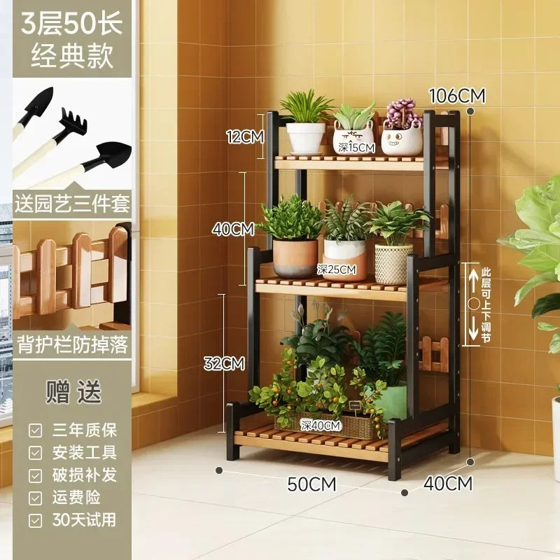 Bamboo Square Outdoor Plant Shelf Rack Five-Tier Display for Garden Outdoors — Black | KIMLUD