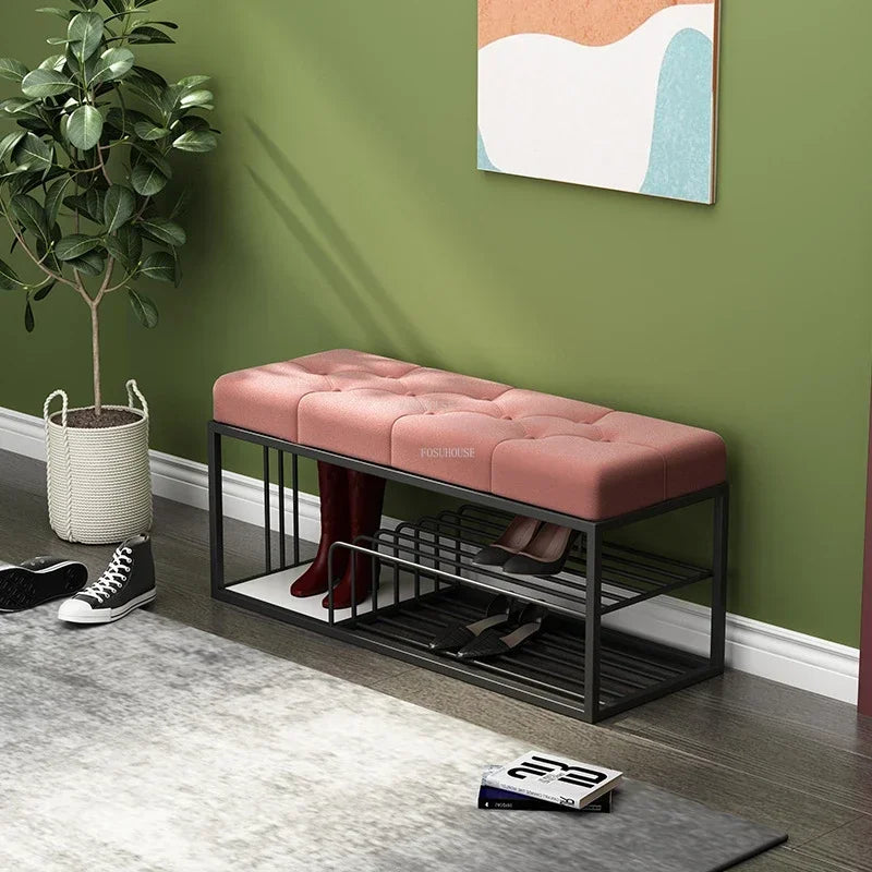 Door Ottomans Light Luxury Cushioned Bench Nordic Iron Art Shoe Changing Stools Modern Bed End Stool Home Living Room Furniture