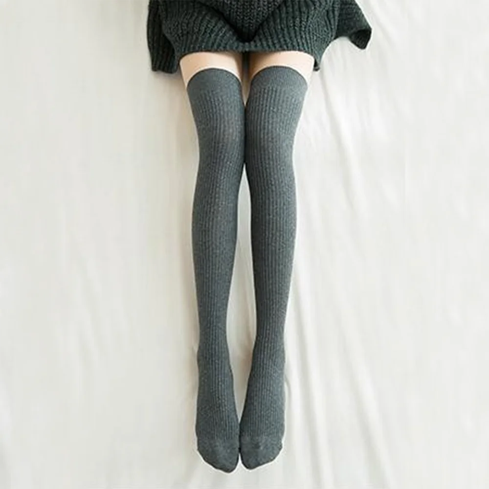 Knit Ultra-Warm Over-Knee Stockings Striped — Black | KIMLUD