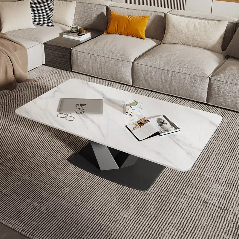 Marble Rock Slab Coffee Table Minimalist Modern Rectangle With Clean Lines — White | KIMLUD