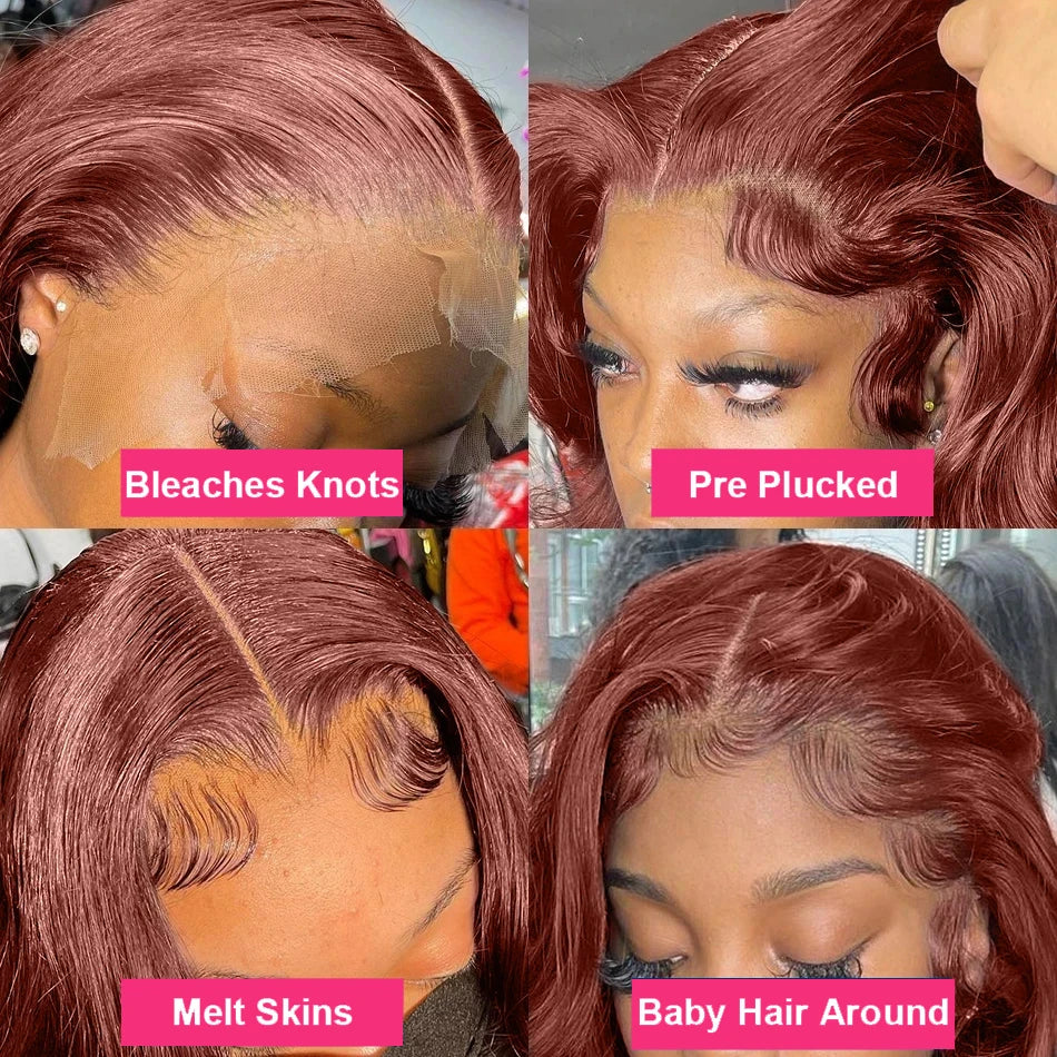 HD Lace Front Human Hair Wig 40-Inch Body Wave PrePlucked 13x6 Lace — Reddish Brown | KIMLUD