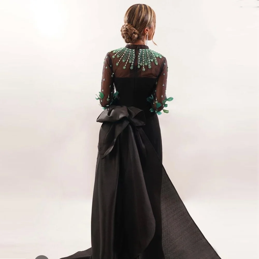 KIMLUD, Sharon Said Elegant Black Mermaid Evening Dress Dubai Luxury Emerald Green Beads Feathers Women Wedding Dresses Party Gowns, KIMLUD Womens Clothes