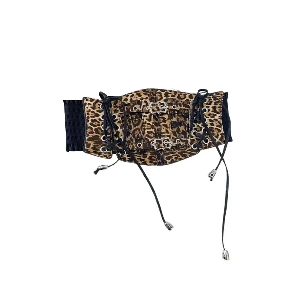 Retro Wide Belt PU Stretch Cummerbunds Belts — Brown White | KIMLUD