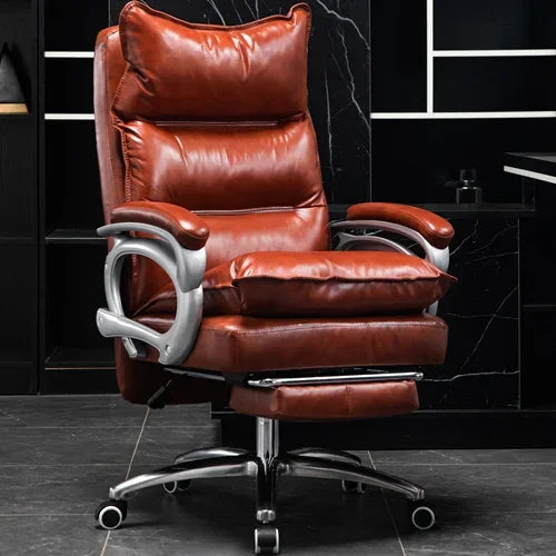 Leather Executive Chair Ergonomic High Back 135-Degree Footrest Recliner With Lumbar Massage — Black | KIMLUD