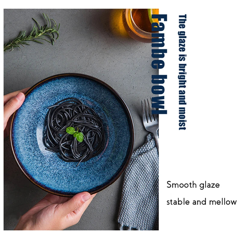 Porcelain Ramen Noodle Bowl Underglazed Retro — Cobalt Blue | KIMLUD
