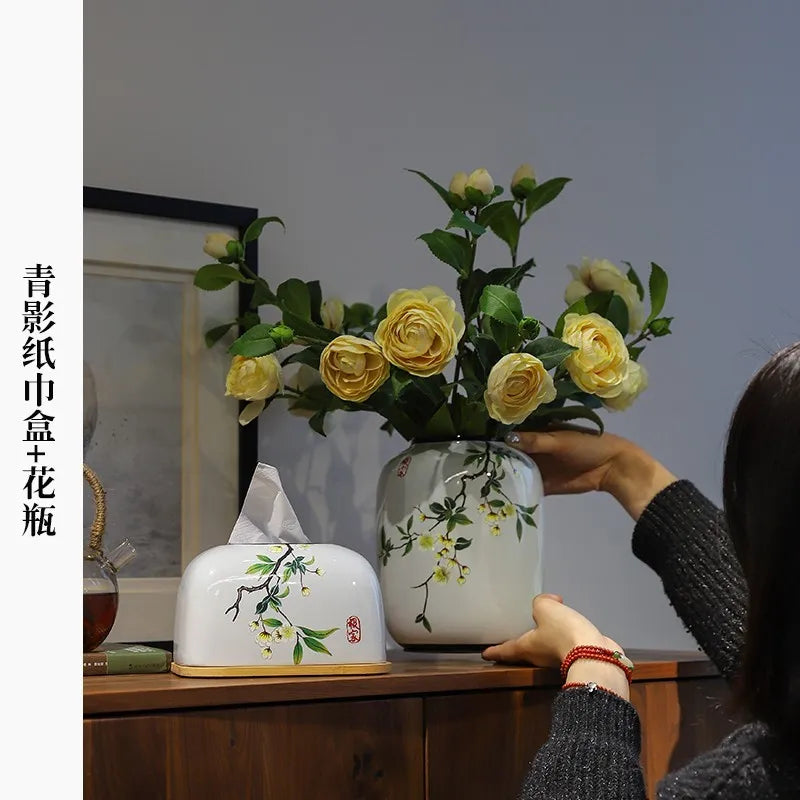 Chinese ceramic vase ornament, living room entrance floral art, home hydroponics creative simple round housewarming gift flower
