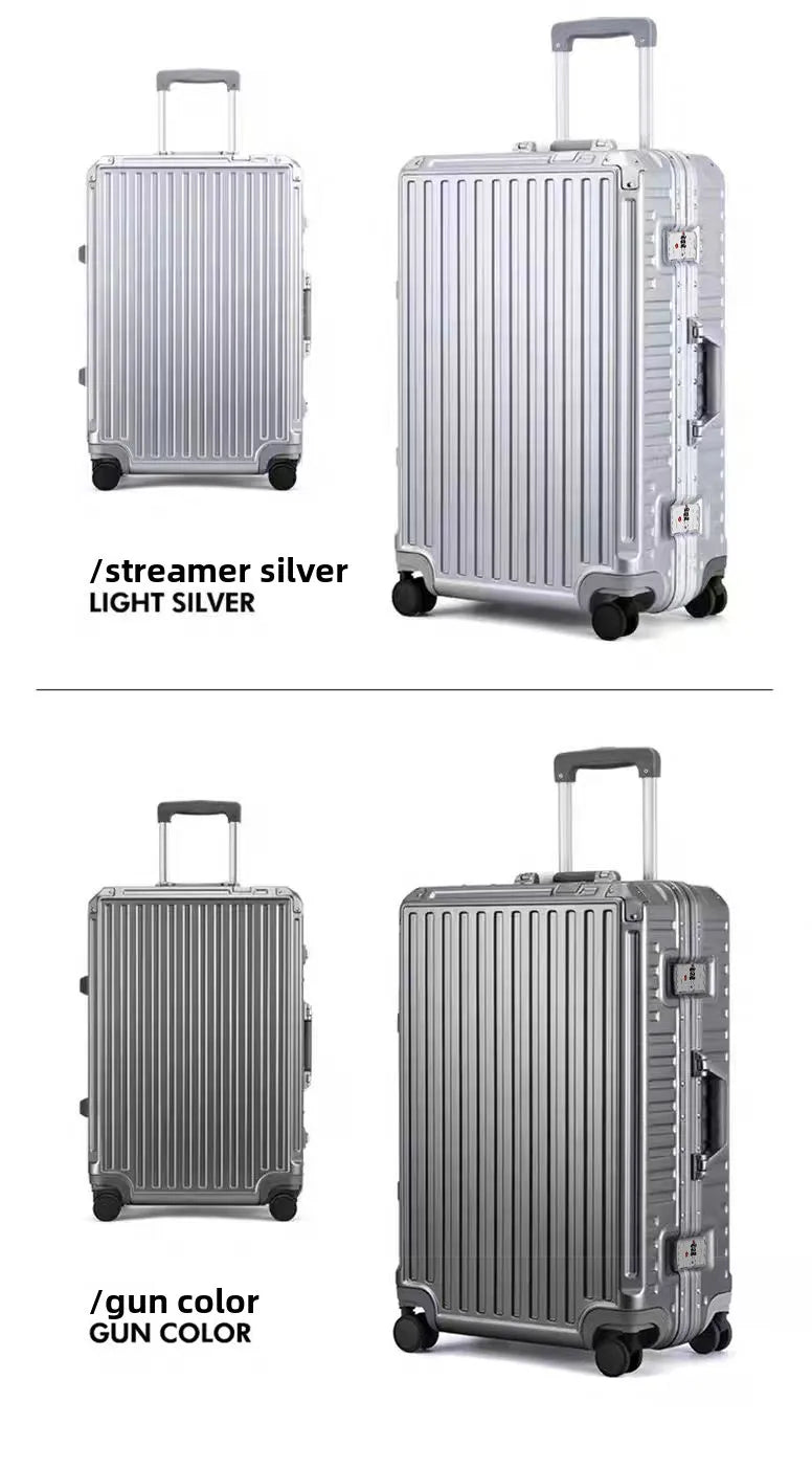 Aluminum-Frame Luggage Case With Universal Wheels Set — Black | KIMLUD