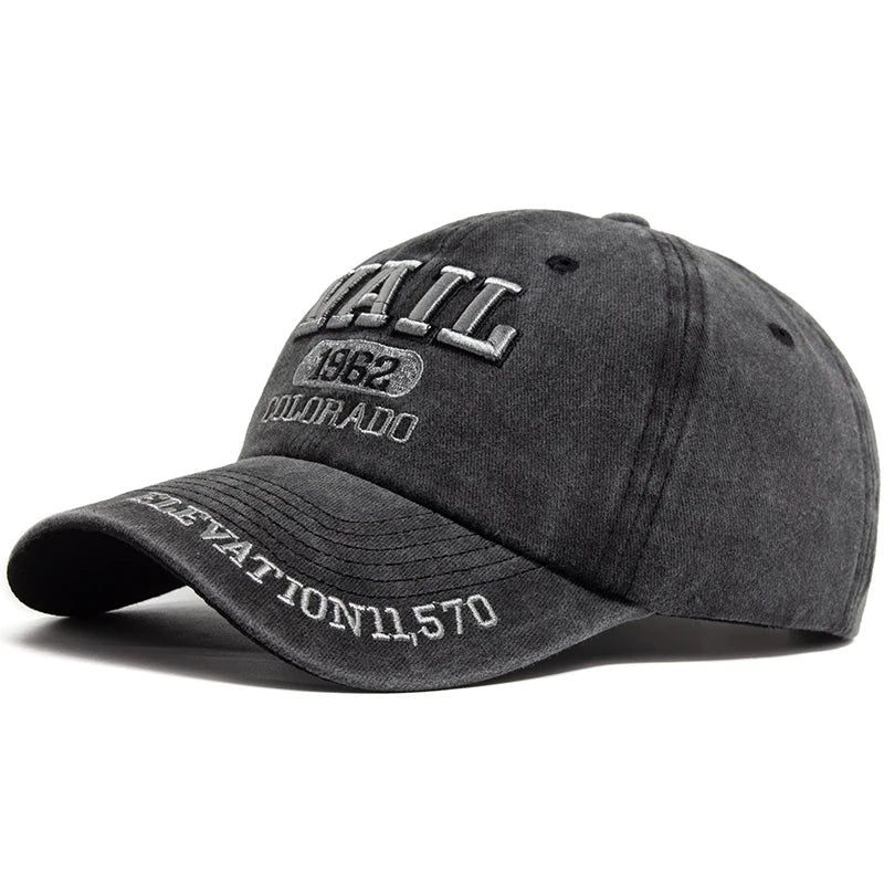 Cotton Baseball Cap VAIL Letter Embroidered — Black | KIMLUD