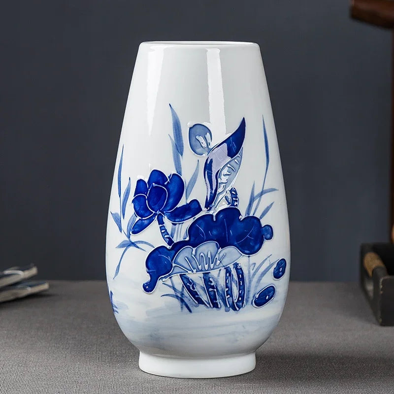 Jingdezhen-Chinese Blue and White Porcelain Flower Vase, Wealthy Bamboo, Living Room Desktop, Bloom Decoration, Hot, New