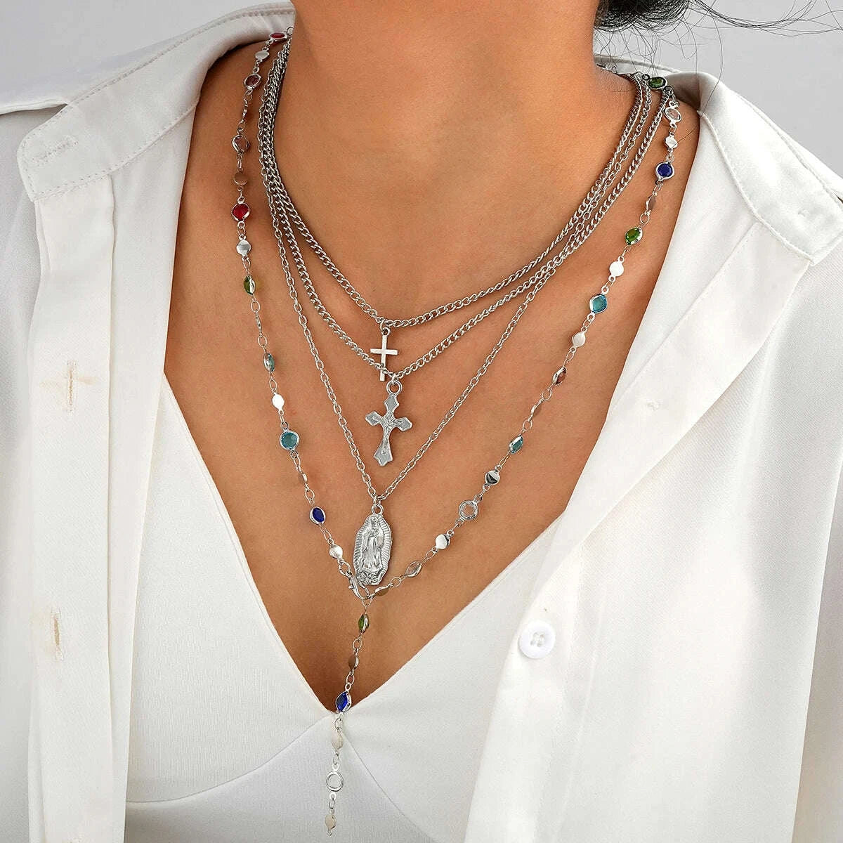 4pcsset-cross-colorful-crystal-necklaces-for-women-simple-gold-silver-color-y-shaped-pendant-necklace-set-new-christian-jewelrykimludkimlud-35576751