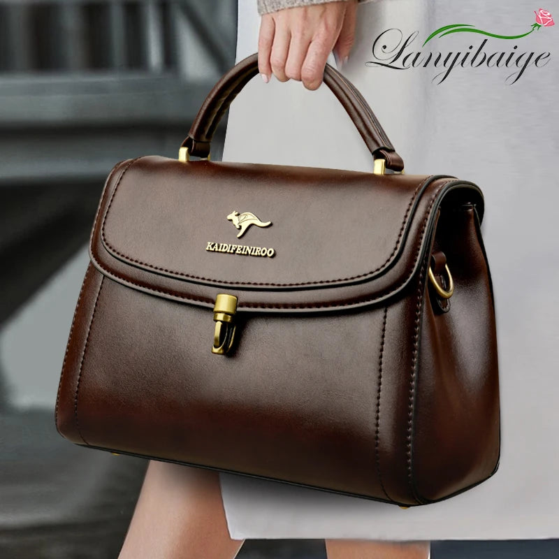 Leather Structured Shoulder Crossbody Bag — Black | KIMLUD