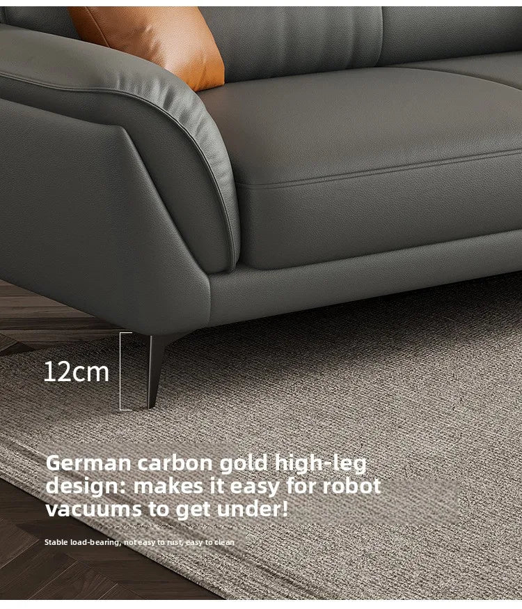 Leather Sculpted Modern L-Shaped Sofa — Black | KIMLUD
