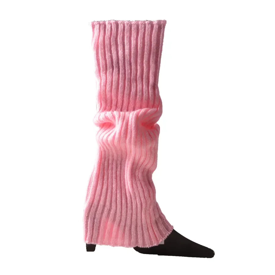 Knit Socks Neon Ribbed Leg Warmers — Black | KIMLUD